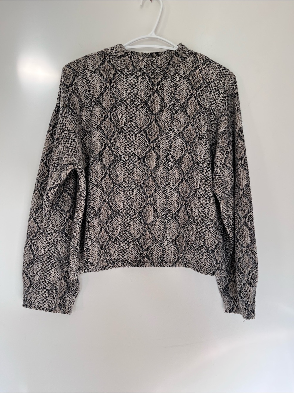 Zara Black and Brown Knit Snakeskin-Print Crewneck Sweater Top Cropped Womens M